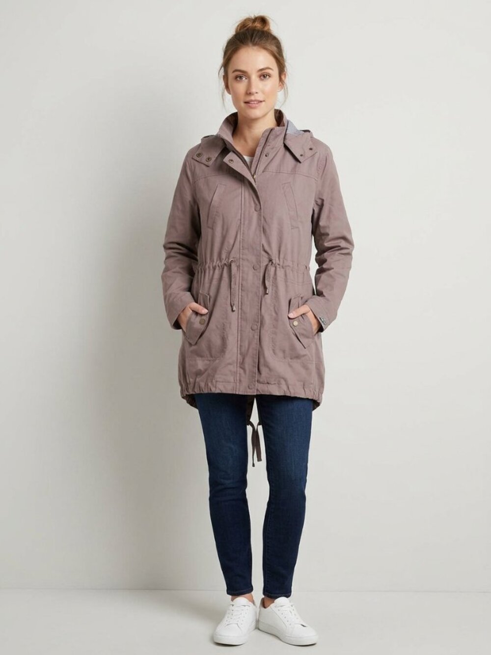 Olivia Grey Anorak Utility Jacket Mocha Brown Hooded Drawstring Waist Womens L